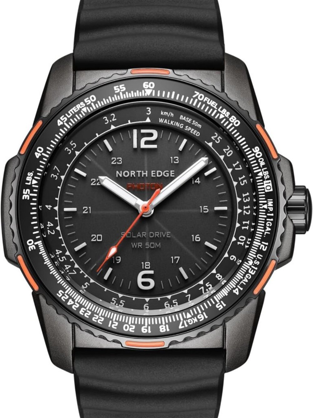 Men's Solar Powered Military Sport Watch, 5ATM Waterproof, Luminous, Silicone